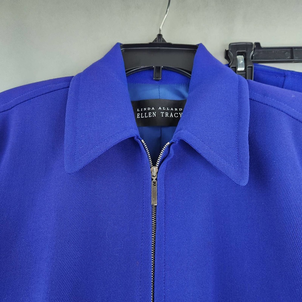 Linda Allard Ellen Tracy Skirt Suit Zip Front Blazer Jacket Blue Size 8 - Picture 2 of 11